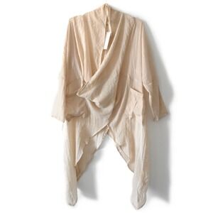 Lagenlook Celmia Collection Beige Sheer Draped Cardigan Kimono Duster Top S
